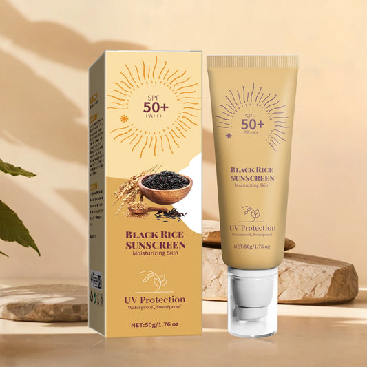 🖤 Crème Solaire au Riz Noir SPF50+ PA++++ – Protection Naturelle & Hydratation 🌞 (50g)