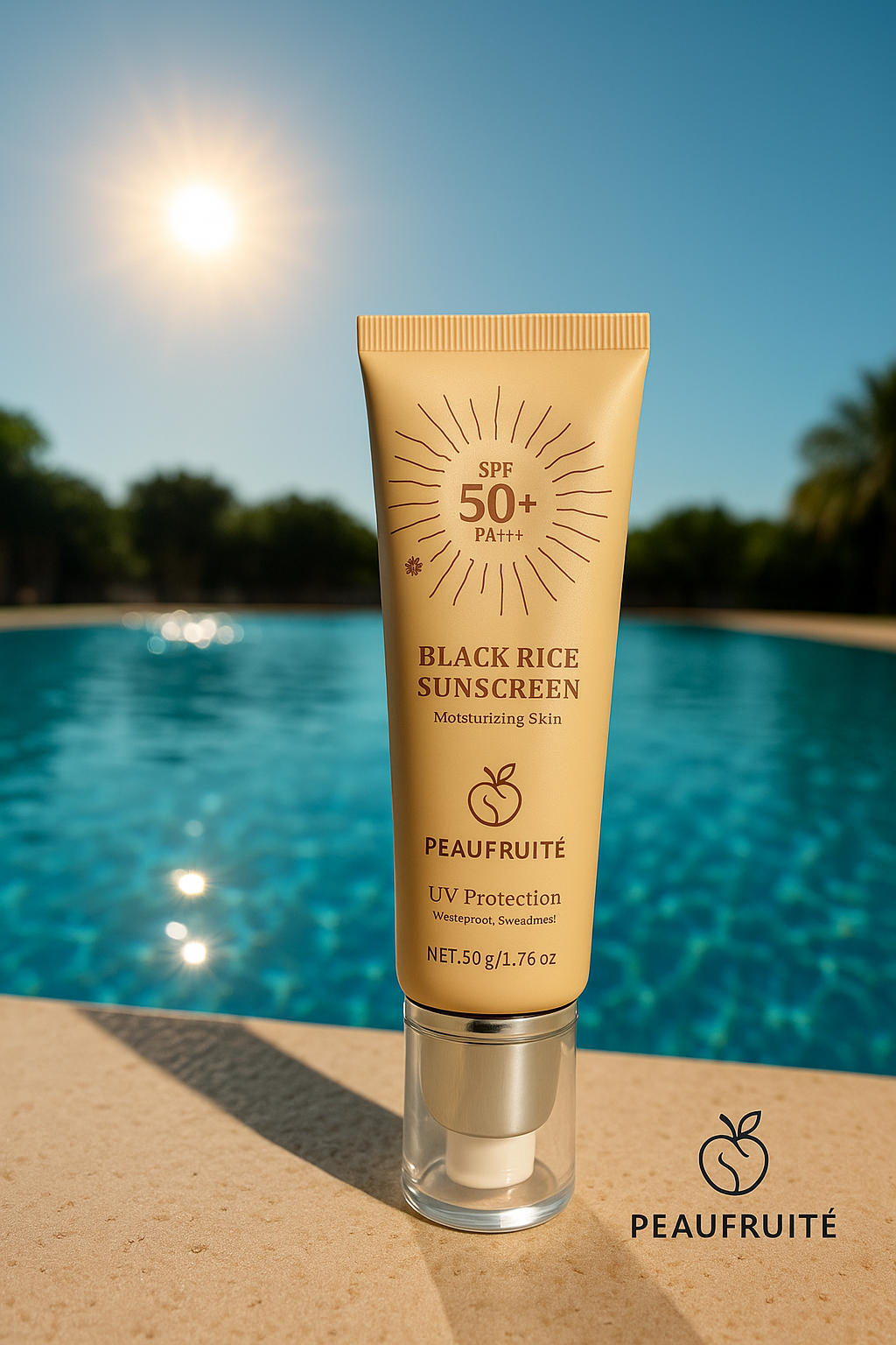 🖤 Crème Solaire au Riz Noir SPF50+ PA++++ – Protection Naturelle & Hydratation 🌞 (50g)