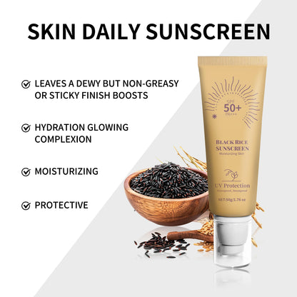 🖤 Crème Solaire au Riz Noir SPF50+ PA++++ – Protection Naturelle & Hydratation 🌞 (50g)