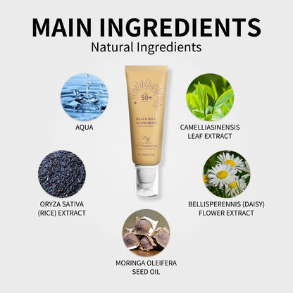 🖤 Crème Solaire au Riz Noir SPF50+ PA++++ – Protection Naturelle & Hydratation 🌞 (50g)